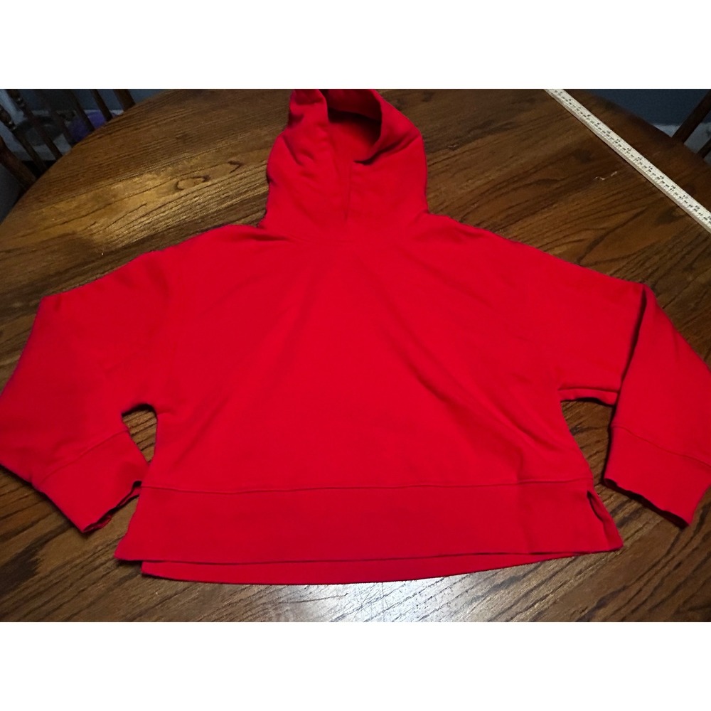 Zara Womens Red Cropped Hoodie Boxy Fleece Pullover Sweatshirt Size Small
